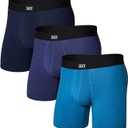 SAXX Underwear Co. Men's Core Cotton Boxer Brief with Fly, Pouch, 3-Pack (Large, Lake Blue/Deep Cobalt/Navy)