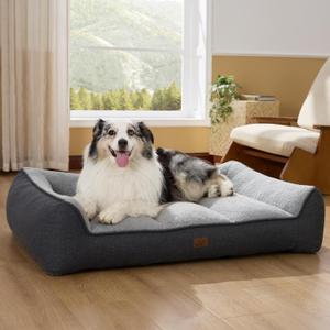 Bedsure XL Orthopedic Dog Beds Large Sized Dog - Extra Thick Supportive Dogs Couch with Waterproof Washable Cover, Extra Large Comfort Pet Bed Sofa with Soft Plush Sherpa and Nonskid Bottom, Grey, 42"