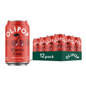 OLIPOP Prebiotic Soda Pop, Cherry Cola, Pantry Pack Packed with Prebiotics, Fiber, and Botanicals, Gluten Free, Vegan, GMO Free, 12oz (12-Cans) 

Best By Dec 07, 2026