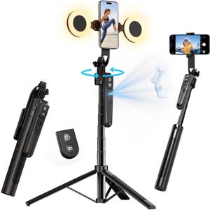 yAyusi 70.9" Auto Face Tracking Selfie Stick Tripod for iPhone with Light, No App, 360 Rotation Tripod That Follows Your Movement with Remote Control for Vlog/Live Stream/Video Recording