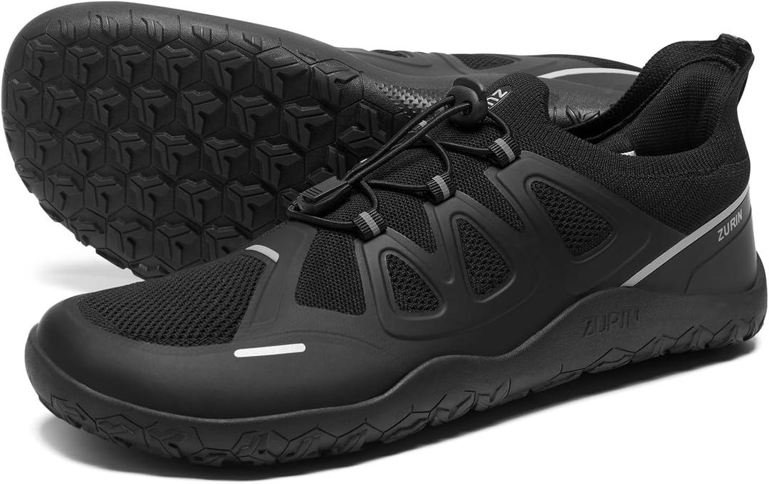 ZURIN Men's Barefoot Training Shoes-Wide Toe Box | Zero Drop Sole | Slip On | Gym Cross Trainers for Walking Weightlifting Workout Trail Running Hiking (9.5 Wide, Black)