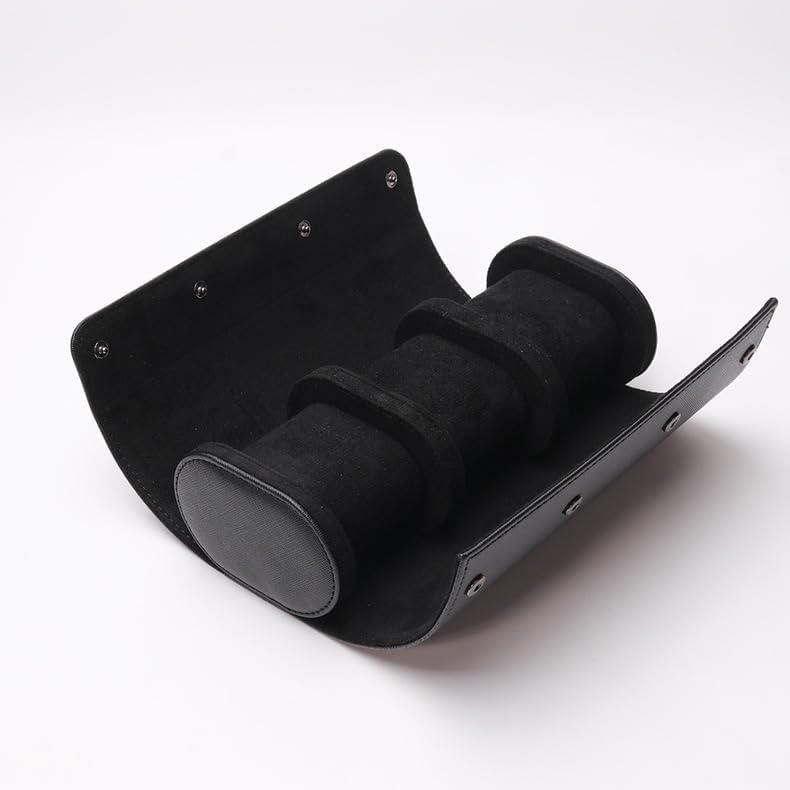 SHOWQI Watch Roll Travel Case For Men and Women with 3 Watch Storage Organizer-Secure Storage with Innovative Removable Pillows & Solid Dividers for Home Storage, Travel and Display (BLACK)