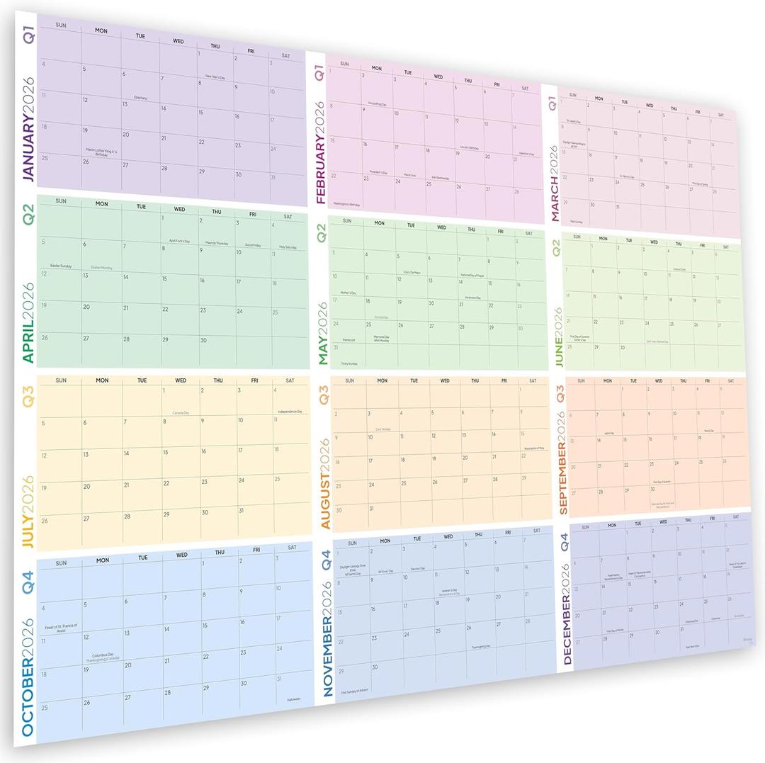 10 x Large Wall Calendar 2026 (34.5 x 23 inches), 2026 Calendar Monthly Planner for Wall, Colorful Stylish Design, Horizontal Layout, Heavyweight Uncoated Text Paper (Comes Folded in Special Envelope).
