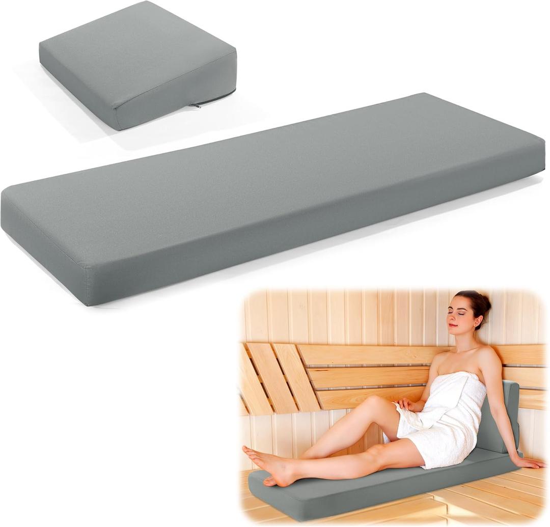 BALAPET Waterproof Sauna Seat Cushion with Lumbar Support, 3 Inch Thick Foam Heat Insulation Mat for Sauna Bath House Shower Room, Sauna Accessories for Resting(Gray)