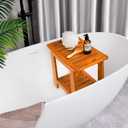 14" Compact Teak Shower Stool with Shelf & Handle - Waterproof, Non-Slip Bath Bench for Small Bathrooms/Tub/Outdoor Use, 300 lbs Capacity (Patented)