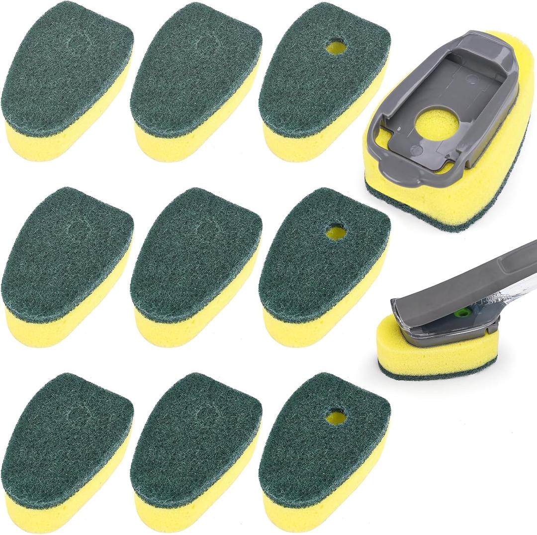 Sponge Dishwand Brush Refills for Scotch-Brite Dishwand - 10 Pack Dish Soap Non-Scratch Brush Refills for Nonstick Pots and Pans, Glass & TubsGreen