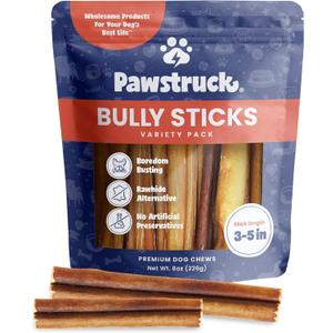 Pawstruck Natural 35" Bully Sticks for Small Dogs and Puppies Single Ingredient, Low-Odor, Rawhide-Free Chew Treat 100% Real Beef, No Artificial Preservatives 8 oz Bag Packaging May Vary | Single Ingredient, High Protein, Rawhide Free Dog Chew for Tiny Dogs, X-Small to Small Dogs, Low Odor, Supports Dental Health (EXP 08/05/28)