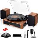Vangoa Vinyl Record Player with Bookshelf Speakers Bluetooth Vintage Turntable for Vinyl Records Belt-Drive 3 Speed Portable LP Players Wooden Vinyl Players Auto Stop with Cleaning Kits, Brown