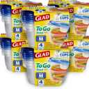 Glad GladWare To Go Lunch Food Storage Containers with Lids, Medium Round BPA Free Plastic with Built-In Dressing Cup for Salads and Lunches, Microwave Dishwasher Safe, 32 Oz, 4 Count - 6 Pack
