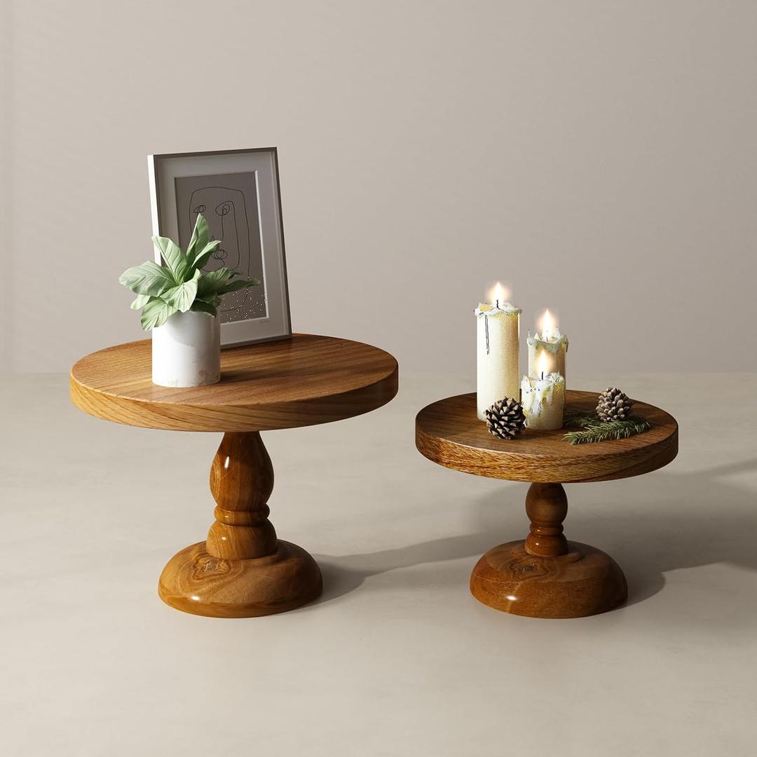 Set of 2 Wood Cake Stand, Rustic Farmhouse Cupcake Stand, Wedding and Birthday Cake Pedestal Stand