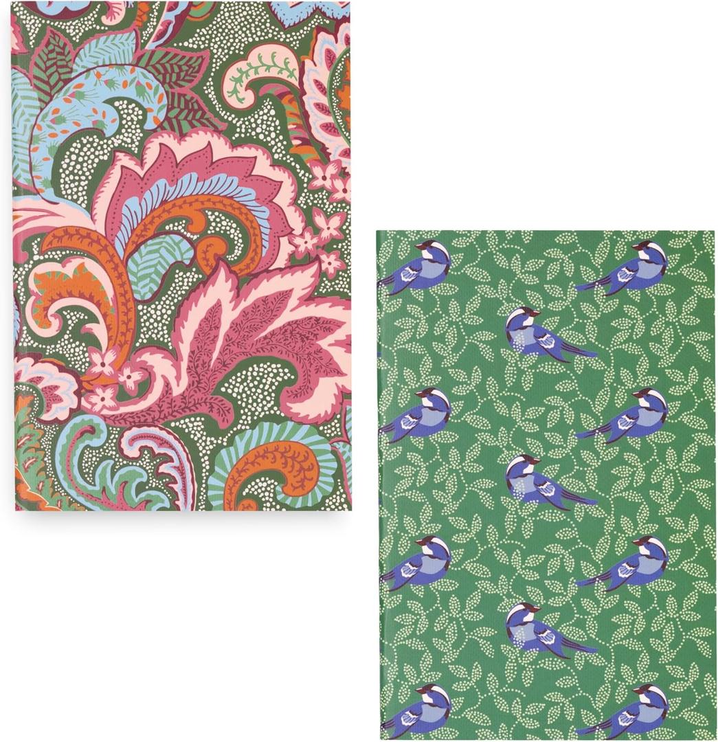 Set of 2 Soft Bound 6.25" x 4" Mini Stitched Notebooks (Leaf Me Not Paisley)