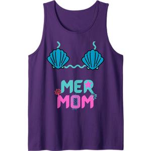 Mer Mom costume Mer Mama Mermaid Costume for Mermom Tank Top (Small, Purple)