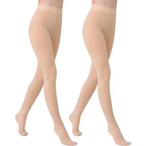 YAGAXI Fleece Lined Opaque Tights for Women - 2 Pairs 200D Warm Winter Pantyhose with Control Top (Small, Nude)