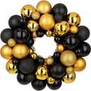 Christmas Ball Wreath for Front Door 13" Xmas Wreaths Ornaments Glitter Thicken Shatterproof Garland Decoration for Christmas Door Wall Mantel Holiday Party Decor, Gold & Black