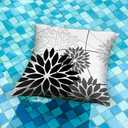 Black Grey Floral Pillow Covers 18x18 Set of 2 Outdoor Waterproof White Colored Decorative Throw Pillows Summer Pillowcase Polyester Cushion Case Decor for Couch Patio Funiture Garden Porch 01L18