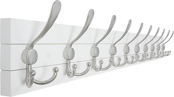 SKOLOO Coat Rack Wall Mounted - 38.3'' Long, Wooden, Heavy Duty, Rustic Coat Hooks for Wall, Wall Coat Rack with 10 Triple Hooks for Hanging Clothes, Jacket, Hat(Weathered White), Size: 1 Item-10 Hooks