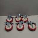 5 Inch Industrial Heavy Duty Swivel Caster Wheels with Brake,Set of 6 Safety Locking Casters,Load 2400lbs,Premium Polyurethane Wheels for Table,Trailer,Saw Table,Stage Toolbox,Bed,Corn Board