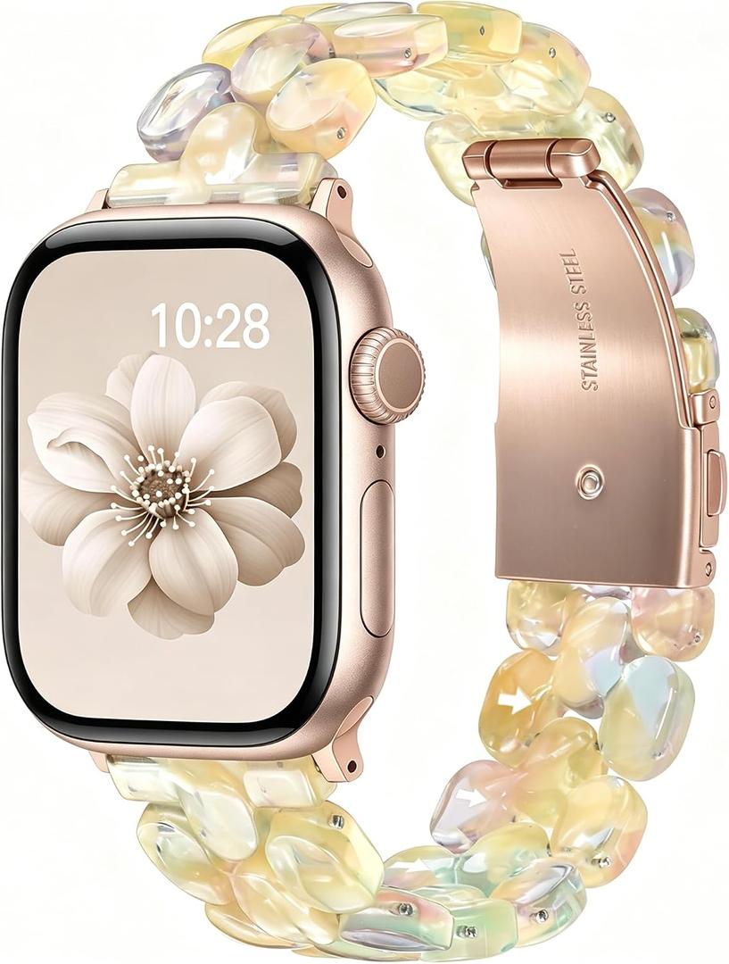 V-MORO Resin Band Compatible with Apple Watch 42mm/41mm/40mm/38mm Women Fashion Dressy Strap Bracelet lightweight Wristband for iWatch Bands Series 11 10 9 8 7 6 5 4 3 2 1 SE(Aurora Citrine)