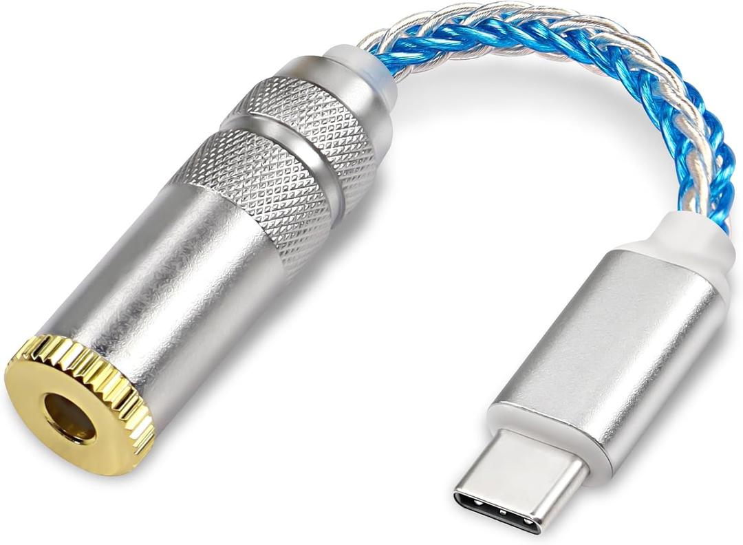 XMSJSIY USB Type C to 4.4mm Balanced DAC Audio Adapter USB C Male to 4.4mm Female HiFi Headphone Jack Amp PCM 32bit/384kHz with 5N Single Crystal Silver Aux Cable for Phone Latop and Type C Devices
