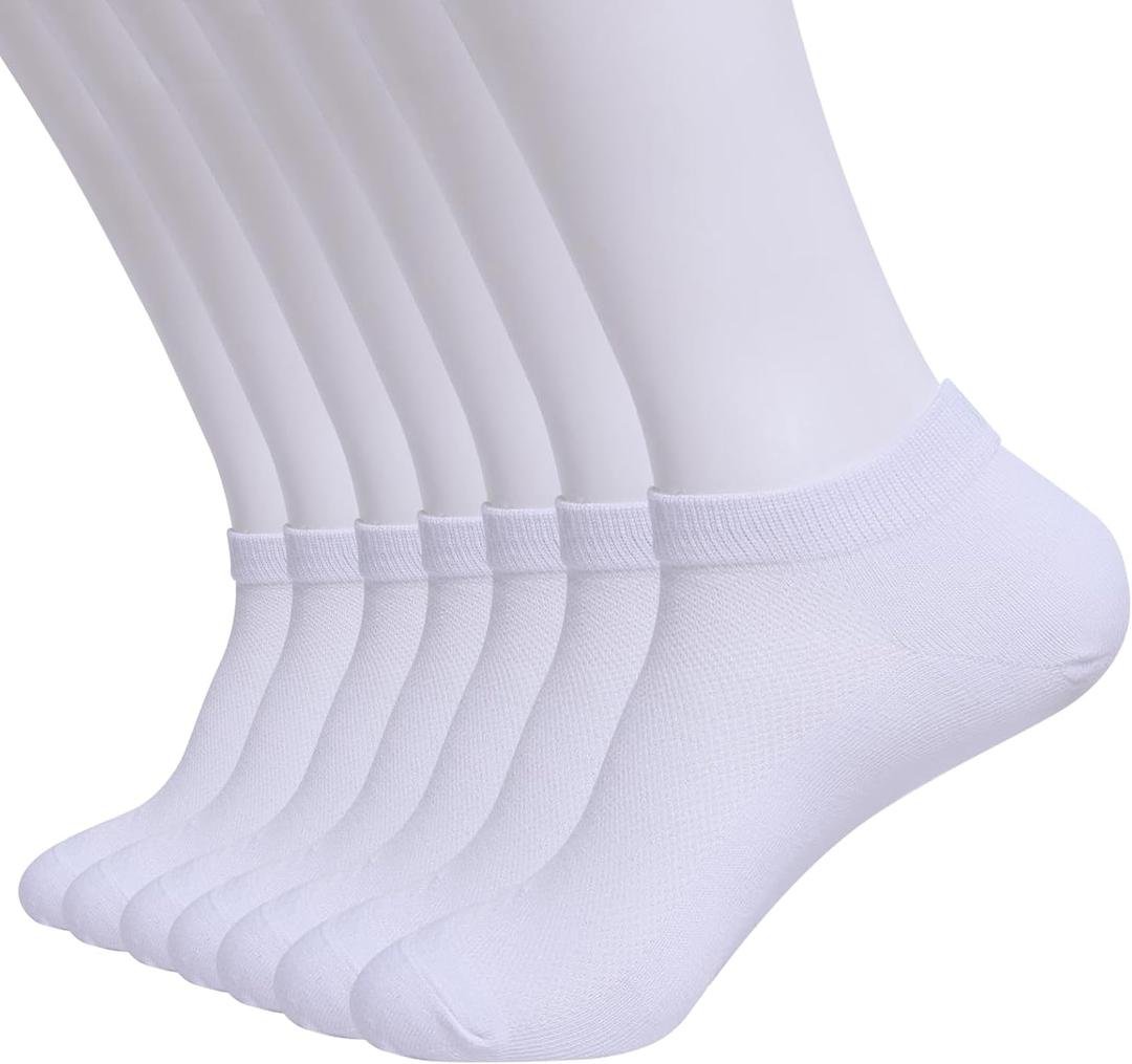7 Pairs Thin Ankle Socks for Men Women Low Cut Short Sock Pack (White)