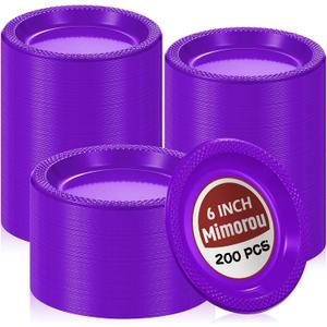 Mimorou 200 Pcs Plastic Dessert Plates 6 Inch Disposable Round Dinner Cake Plates Bulk for Wedding Birthday Picnic Salad Appetizer Party Supplies(Purple)