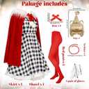 7Pack Christmas Red Costume Kids Girls Christmas Dress with Wig Long Blonde Braid with Red Beads Necklace Bow, Large 7/8