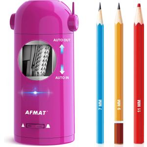 AFMAT Electric Pencil Sharpener, Fully Automatic Pencil Sharpener for Classroom, 7-11.5mm Colored/Jumbo Pencils, Auto in & Out, Rechargeable Hands-Free Sharpener for Home Office PSX5, Pink