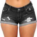 vanberfia Women's Stretchy Denim Mid Rise Jean Shorts with Pockets (Large)