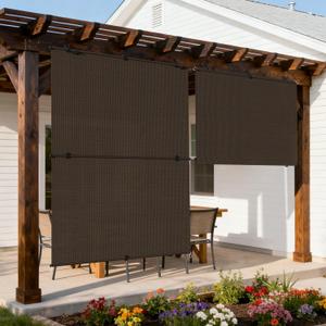 Outdoor Roller Shade 6'W x 6'H Cordless Shades Roll Up, Folding Exterior Patio Blinds, Blackout Sunshades Curtains for Outside Porch Screens, Apartment Balcony, Pergola (Brown)