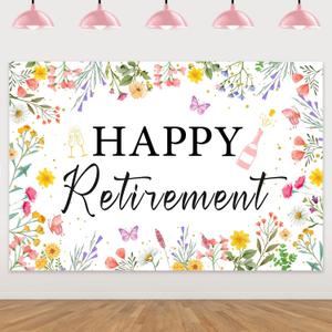 Wildflower Themed Happy Retirement Backdrop Floral Retirement Party Decorations Flowers Congrats Retire Background Banner for The Aged Women Retirements Party Supplies 5x3ft