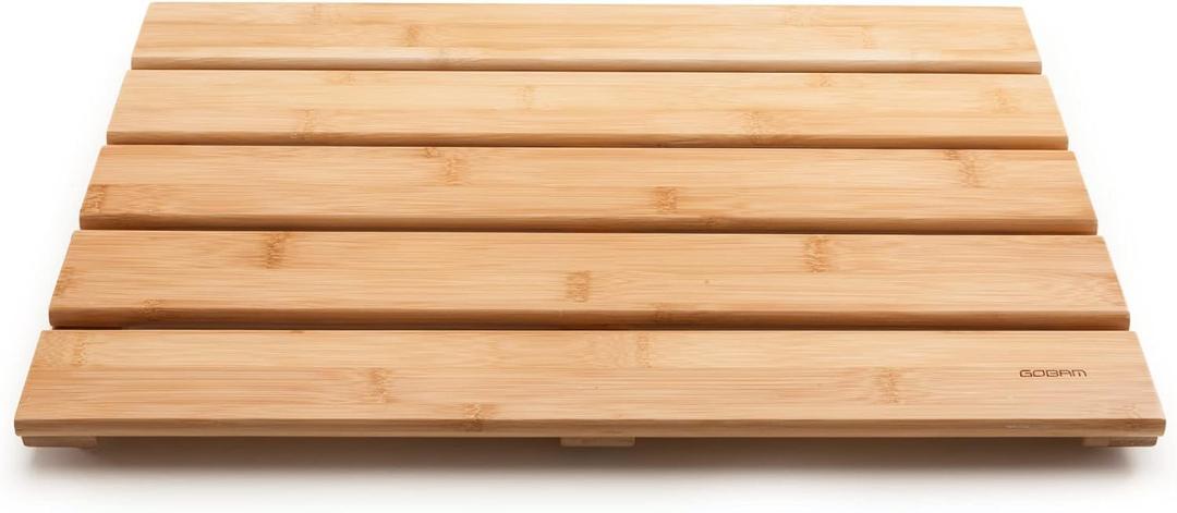 GOBAM Natural Bamboo Bath Mat - Non-Slip Shower & Bathtub Mat, Easy Clean Indoor & Outdoor Floor Mat for Spa, Sauna, Pool - Small 19.7 x 13 inches