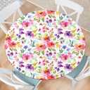 Spring Summer Round Fitted Tablecloth with Elastic Edge Watercolor Flower Outdoor Tablecloth Reusable Table Cover for Indoor Home Kitchen DecorFits 36-40" Diameter Round Tables