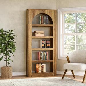 LITTLE TREE 5-Tier Arched Bookshelf, 70.8 Inches Tall Bookcase, Modern Open Display Storage Shelf, Large Bookcases Bookshelves Organizer for Living Room, Office, Bedroom, Light Brown