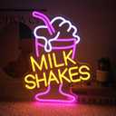Milk Shakes Neon Signs Ice Cream Neon Light Milk Tea LED Sign Frozen Yogurt Neon Signs for Wall Food Drink Restaurant Lights Neon Wall Decor Light Up Sign for Dessert Shop Bar Decor (Pink Yellow White)
