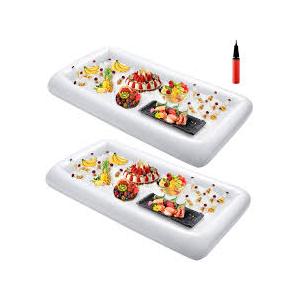 Leitee 2 Pcs Inflatable Serving Bar with Drain Plug 52 x 24 x 5'' Inflatable Ice Serving Buffet Bar with Inflator for Party Food Cooler Buffet Drink (Black)