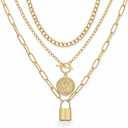 iF YOU Vintage Gold Layered Necklaces for Women Trendy, Chunky Cuban Link Paperclip Chains Necklace Stack, Coin Pendant Necklace Set Jewelry Gifts