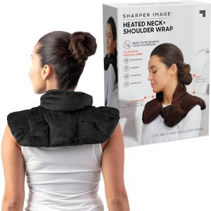 Sharper Image Heated Neck & Shoulder Wrap - Microwavable Warm & Cooling Plush Pad, Scented Aromatherapy (100% Natural Lavender & Herb Spa Blend), Pain Tension Headache Relief Therapy, Gift for Women (Black)