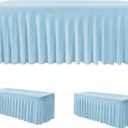 HolidayIdeas Floor Length 6ft Spandex Tablecloth 2 Pack Fitted Stretch Table Skirts 30x72 Inch, Ruffle Design Wrinkle-Free Polyester Table Cover for Weddings Parties Banquets Events,Baby Blue, 2 Pcs