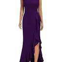 WOOSEA Women's High Neck Split Bodycon Mermaid Evening Cocktail Long Dress Purple, Small