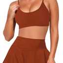 Pink Queen Women's High Waisted Bikini Set Two Piece Swimsuit Scoop Neck Spaghetti Straps Swim Skirt Bathing Suit (Burnt Orange), Size: Small
