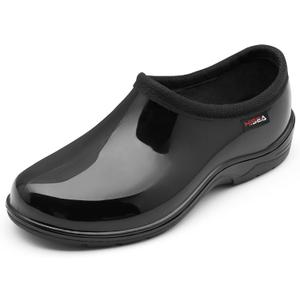HISEA Waterproof Garden Shoe for Women Outdoor Slip-On Rain Boots Rubber Rain Shoes Short Ankle Booties and Garden Clogs with Comfort Insole (5, Classic Black)