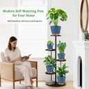 Self Watering Pots for Inoor Ourdoor Plants 8/7/6.5/6/5 Inch Plastic Planters with Drainage Holes & Water Level Indicator, Decorative House Flower Nursery Planting Pots with Saucers (Navy Blue)