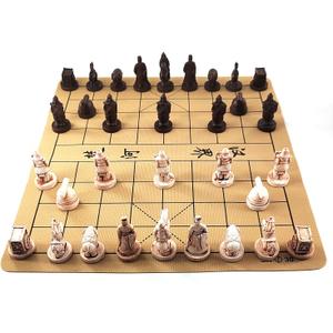 Traditional Chinese Xiangqi Portable Chess Set,Travel Board Game Set with Resin Chess Pieces and Leather Chessboard