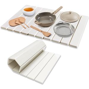 Large Stone Dish Drying Mats for Kitchen Counter, 24"(L)16"(W) Collapsible Diatomaceous Earth Mats, Eco-Friendly Absorbent Dish Drying Mat for Dishes Bottles Cups, Match Any Countertop