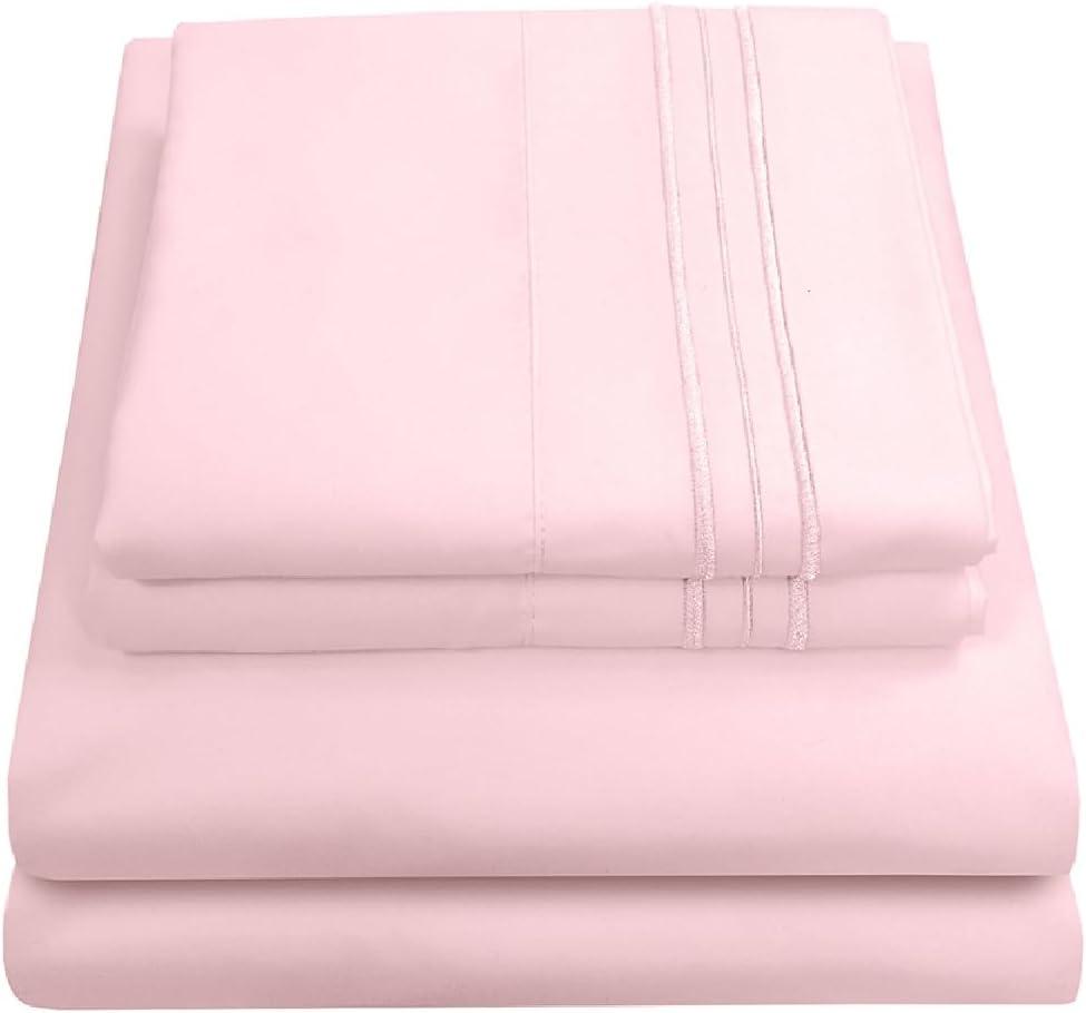 1800 Thread Count Sheet Set  Soft Egyptian Quality Brushed Microfiber Sheets  Luxury Bedding Set with Flat Sheet, Fitted Sheet, Pillow Cases, Queen, Pale Pink, Sheet Set