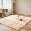 Goyuu Foldable Baby Play Mat for Floor, 50x50 Playpen Mat, Soft Velvet Baby Play Mat 0.8" Baby Foldable Crawling Mat Tummy Time Mat, Non-Slip Play Mat Portable for Babies & Toddlers,Beige