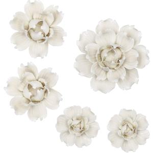 LIUCOGXI 5 Pcs Ceramic Flower Wall Decor Handcrafted 3D Hanging Porcelain Flowers Wall Art Ceramic Peony White Sculpture for Girls Room Hallway Farmhouse Home Decor