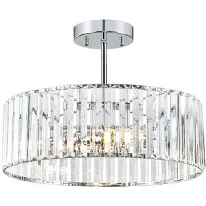 Pevfah Crystal Chrome Ceiling Light, Modern Semi Flush Mount Ceiling Lighting Fixture, Round Hallway Lighting Fixtures Chandelier for Kitchen Entryway Bedroom Dining Room, 3-Light, 15.7 Inch