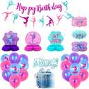 Gymnastics Party Decorations - Birthday Supplies With Banner, Honeycomb Centerpieces, Latex Balloons for Girls Dance Theme Party (A) (Pink, Purple)