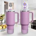 2 x Stanley Cup Accessories Set,Including 2 Pcs 0.4in Straw Cover, 1 Silicone Spill-Proof Stopper Set of 3, 1 Name ID Letter Handle Charm, 1 Silicone Cup Boot Fits Stanley 40&30 Oz Tumbler (A)